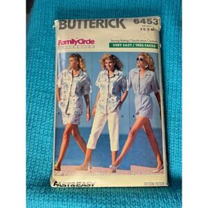 Butterick Sewing pattern 6453 button down shirt shorts pants size xs s